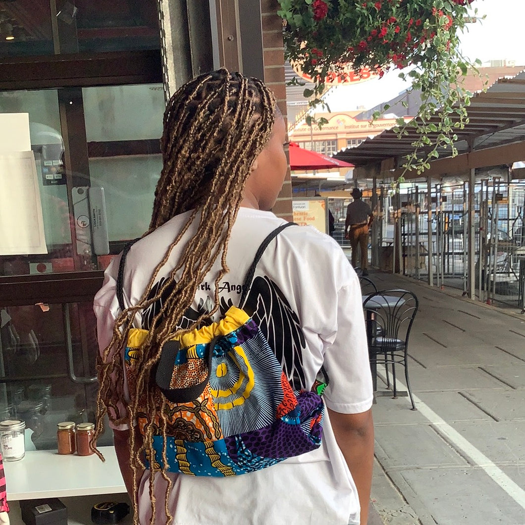 African Print Drawstring Backpack