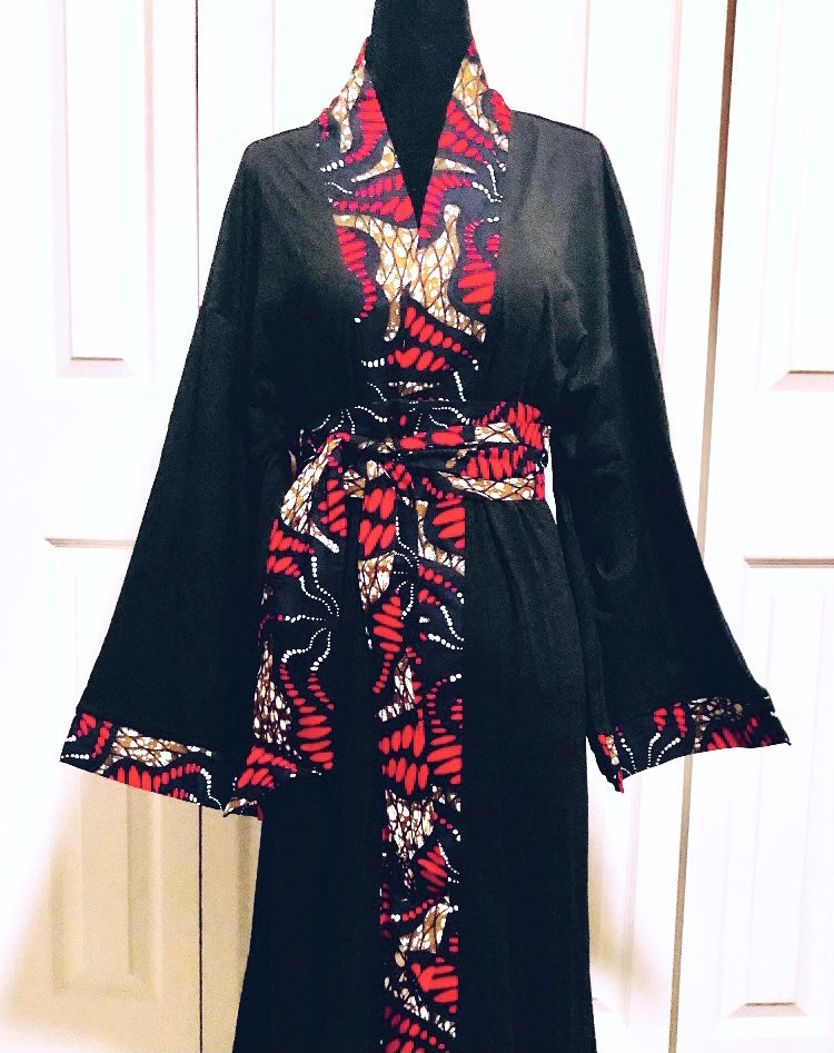 Ankara Trim Kimono Robe