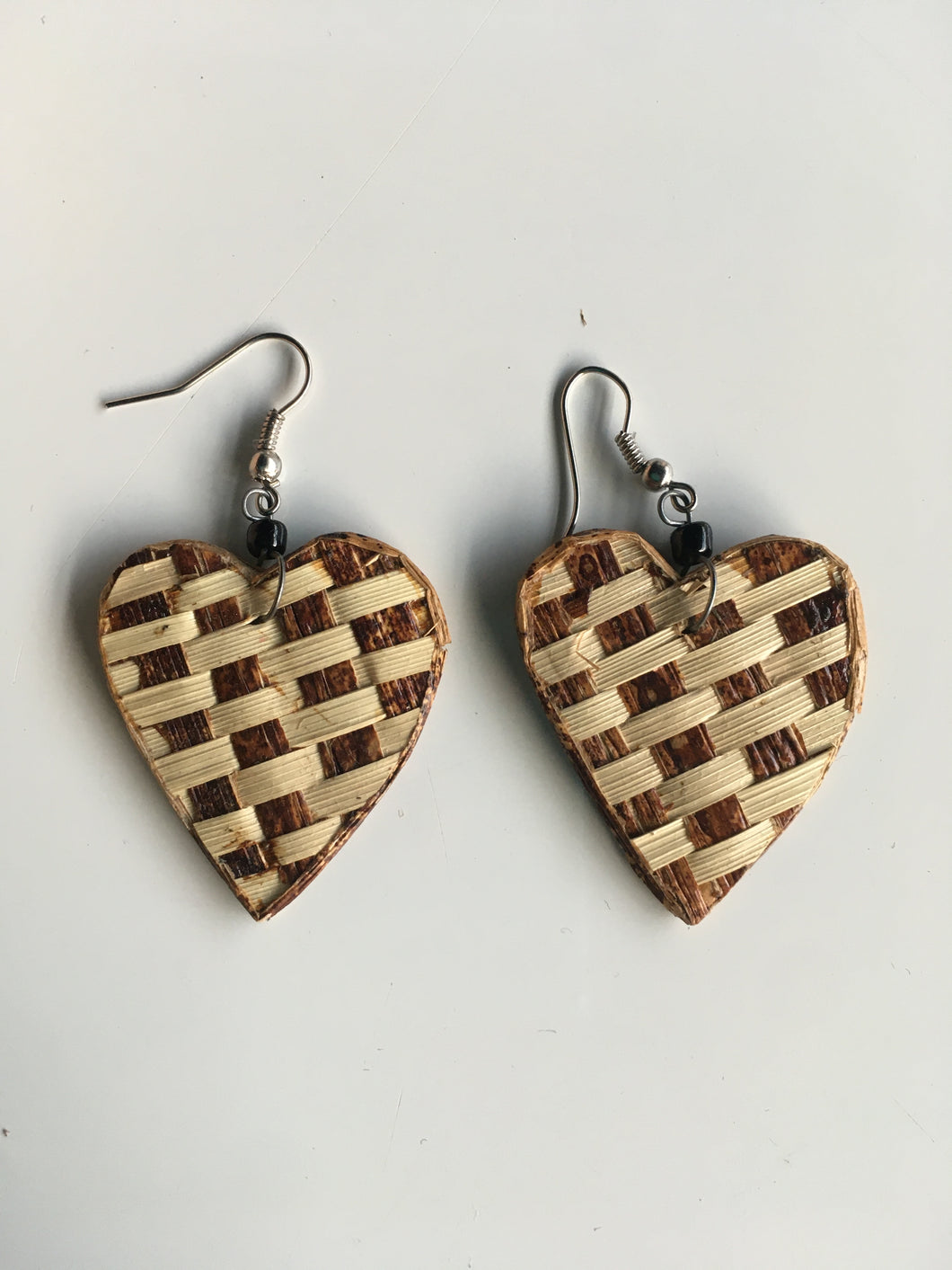 Woven Straw Heart Earrings